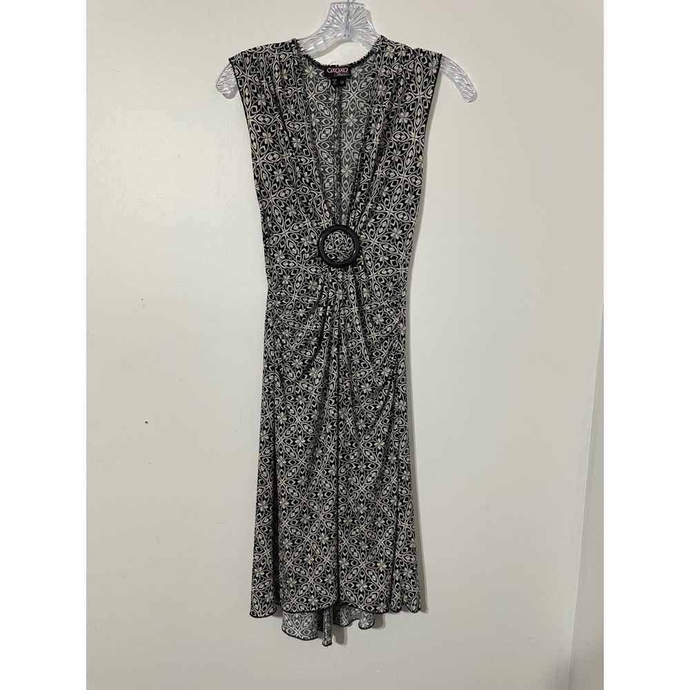 XOXO Collection Midi Dress Womens Medium Black Cream Geometric Chic